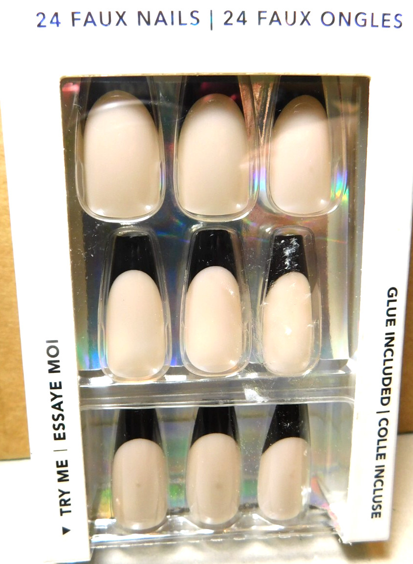 CBI Distributing Corp.~Icing 24 Faux Nails Vegan CB.AN Beige With Black Tip Nail