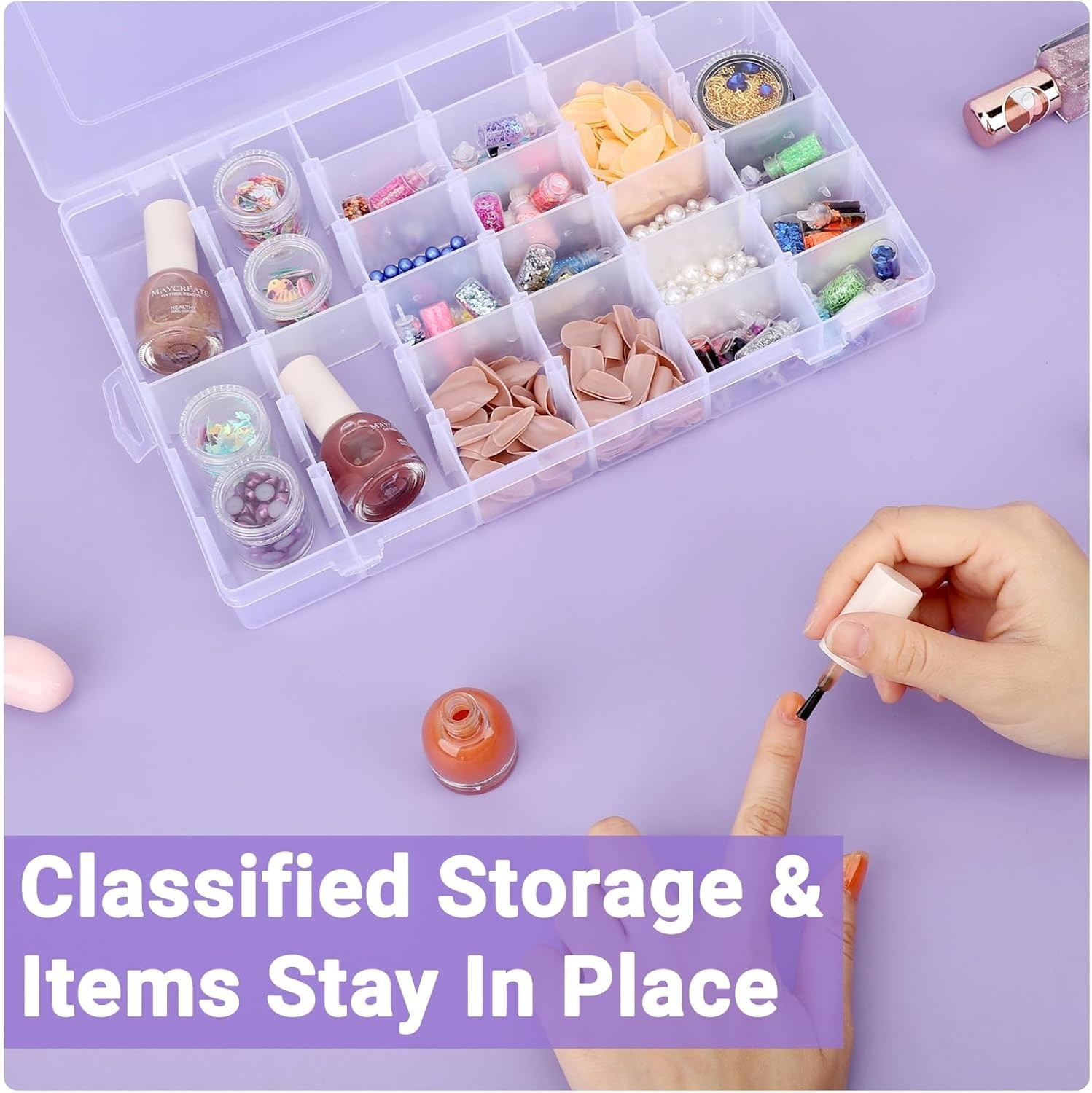 Nail Organizer Storage Box 36 Grids, Rhinestone Container Clear, Acrylic Pres…