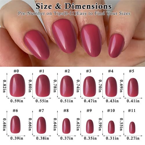 Short Press on Nails Almond Fake Nails, 240 Round Almond Press on Nail Burgundy