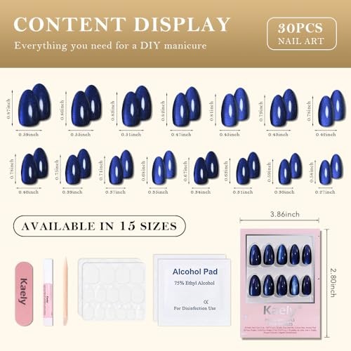 Dark Blue Press on 30 Ounce (Pack of 1)) 30Pcs-Short Almond-09 Royal Blue