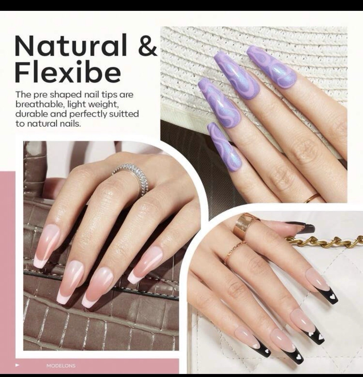 Modelones Clear French Full Cover Square Medium Nail Tips B302010372D