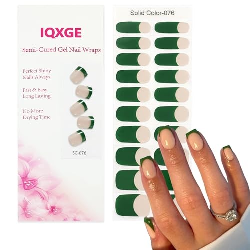 French Tip Gel Nails Strips – Dark Green – 20Pcs – Clear UV – 32-Dark Green