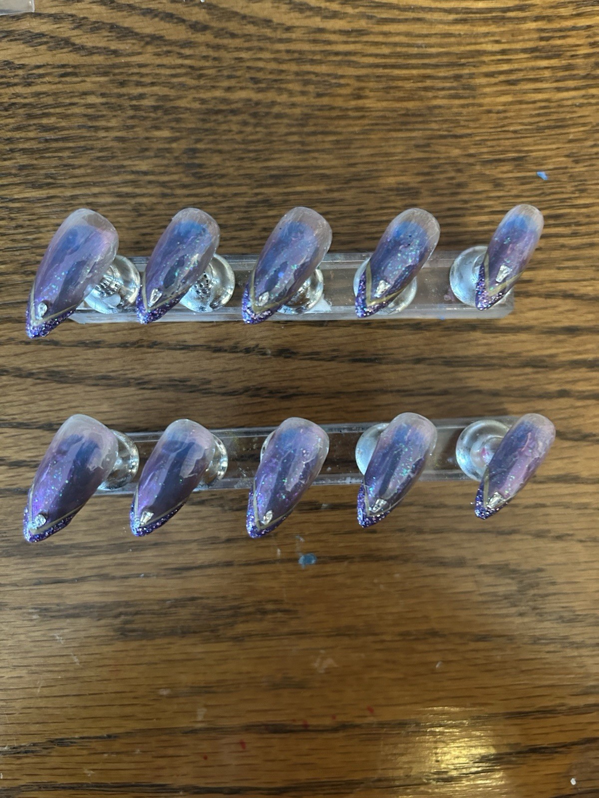 Z NAILZ! Handmade M Stiletto Jelly Purple Ombre’ With Stones/glitter Press Ons