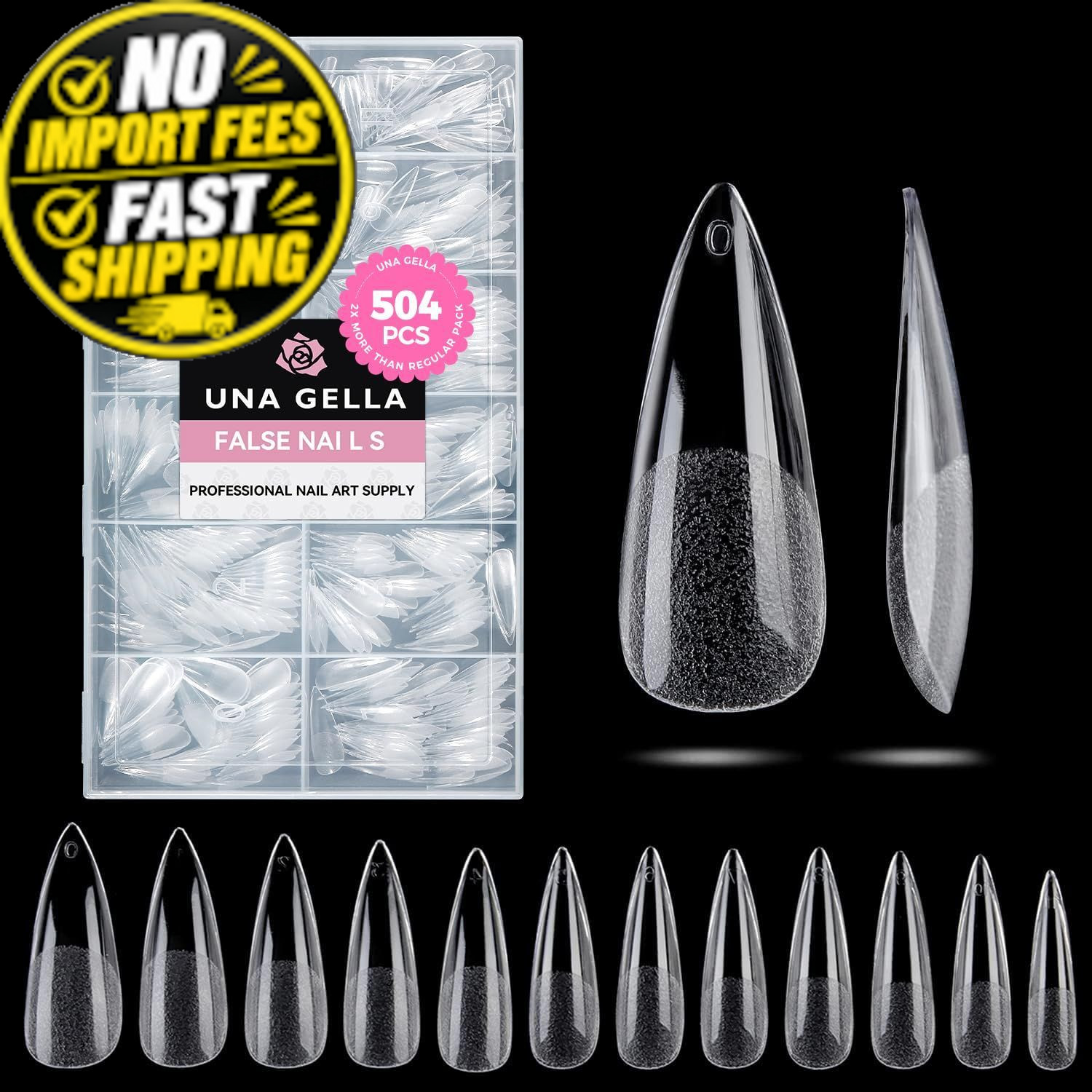 UNA GELLA Long Stiletto Nail Tips 504PCS, Full 504 Count (Pack of 1), Clear