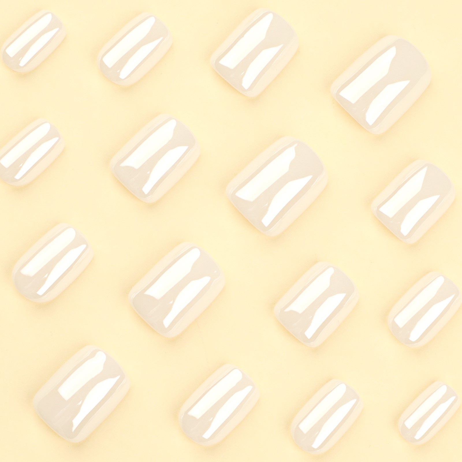 Glossy Milky White Short Square Press-On Nails 24Pcs Fake Nails with Full Prep