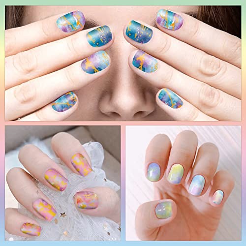 12 Sheets Nail Wraps Women’s Sticker Polish with Nail File, Rainbow Style