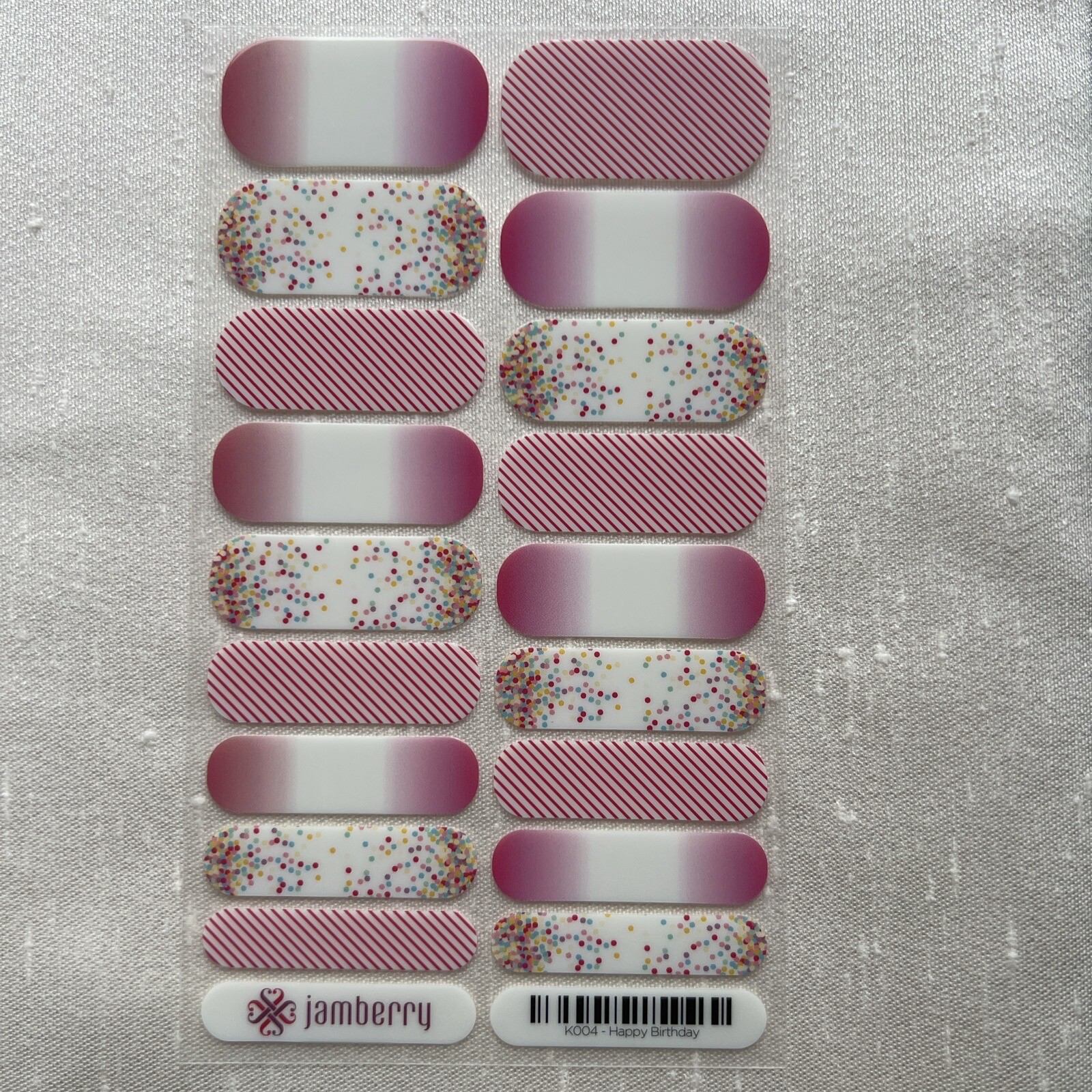 Jamberry Nail Wraps Full Sheet – Happy Birthday K004, Stripes, Dots & Ombré Nail