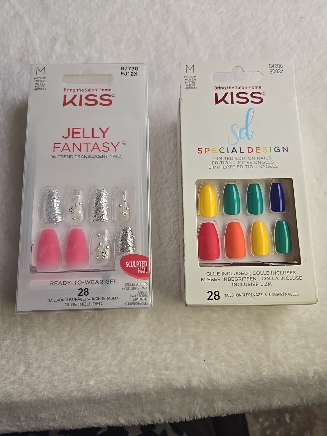 2 Pack Kiss Gel Fantasy Short Glue On Fake Nails Set Bundle