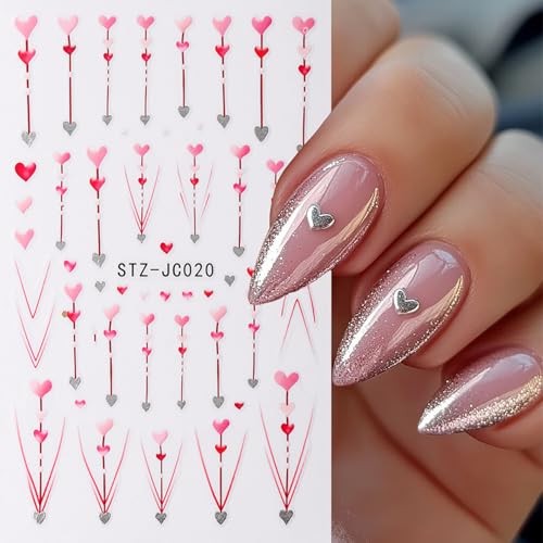 5 Sheets Valentines Nail Art Stickers Decals 3D Self Red Love Heart Nail Decals