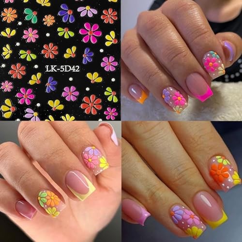 Colorful Flower Nail Stickers Decals for Women Nail Art | 5D Colorful-01