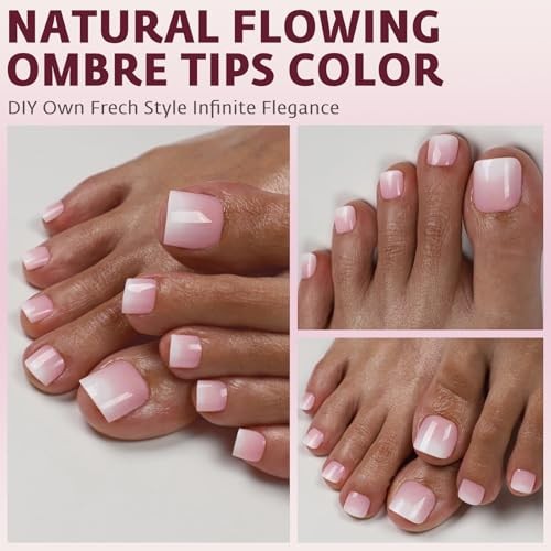 Ombre Press On Toenails For Women with Nail Adhesive Tabs, 150 Pcs Pink Ombre