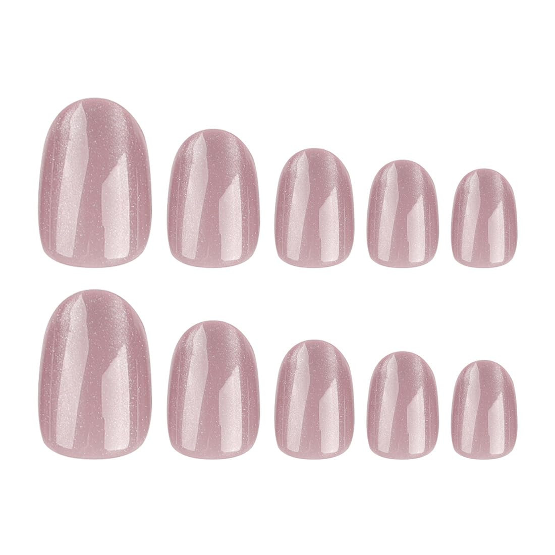 Pink Press on Nails Short Oval Cat Eye Fake Nails with Glitter Designs | Fantasy