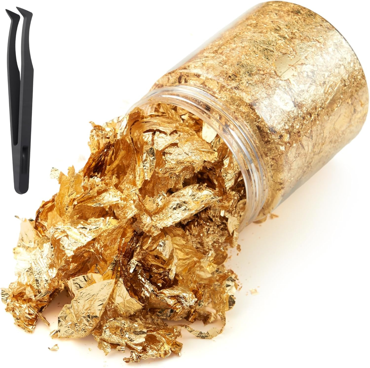 Gold Leaf Flakes with Tweezers,10G Metallic Gold Foil Flakes for Resin, with Twe
