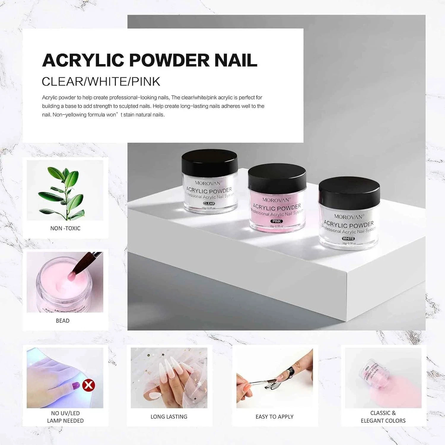 Morovan Acrylic Nail Kit with Everything – 24 Colors Glitter Acrylic + FREE GIFT