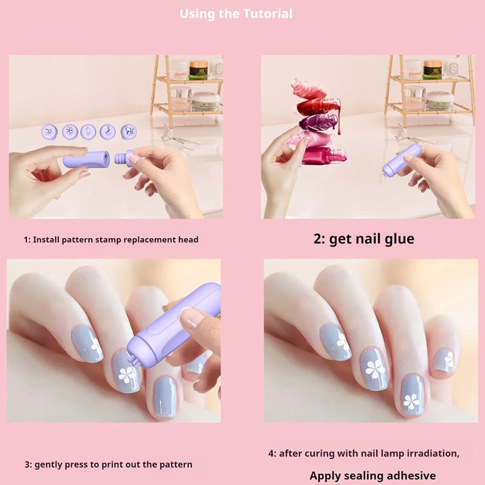 Reusable Silicone Nail Pen, 5-Design Set Suitable for At-Home Nail Art Projects
