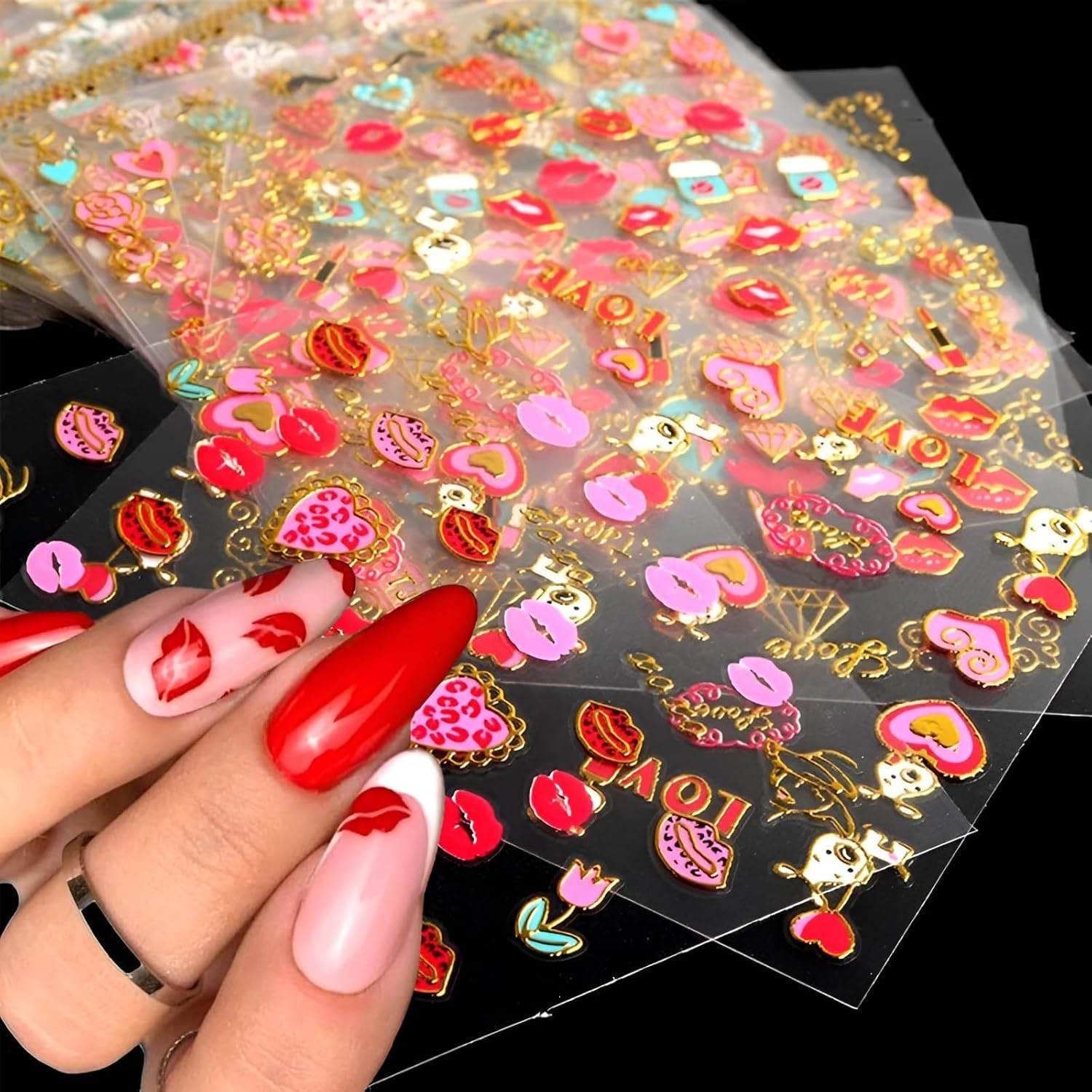 30 Sheets Valentine’S Day Nail Art Stickers Red Heart Nail Decals 3D Self-Adhesi