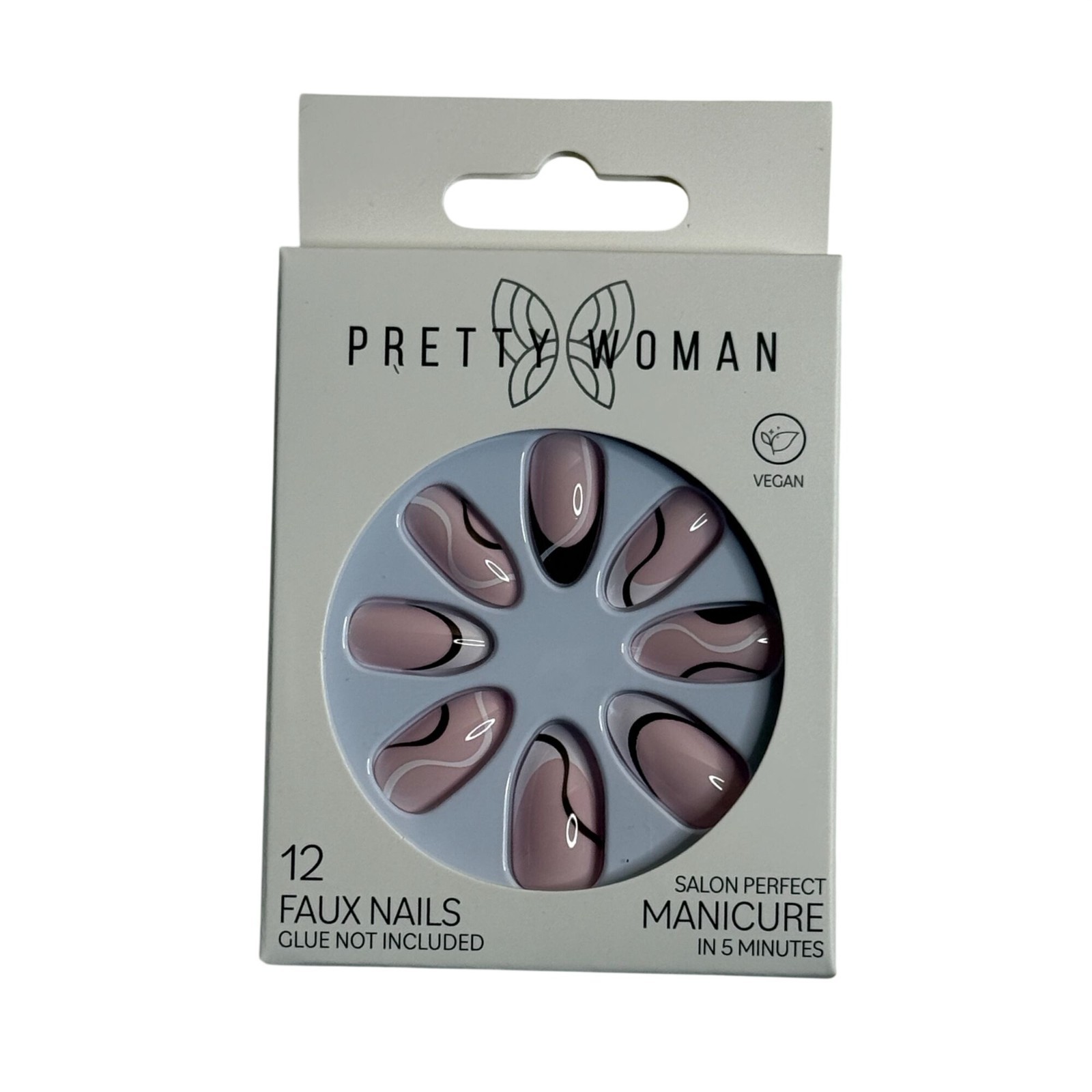 Pretty Woman Press On Nails Nude Blush Pink Swirl 12pc Vegan Manicure