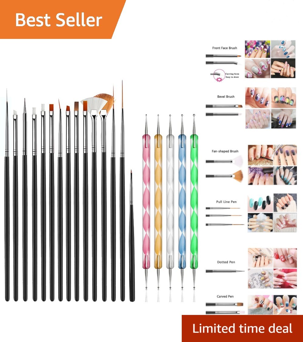 20pcs Nail Art Design Tools, 15pcs Painting Brushes Set with 5pcs Dotting Pen…
