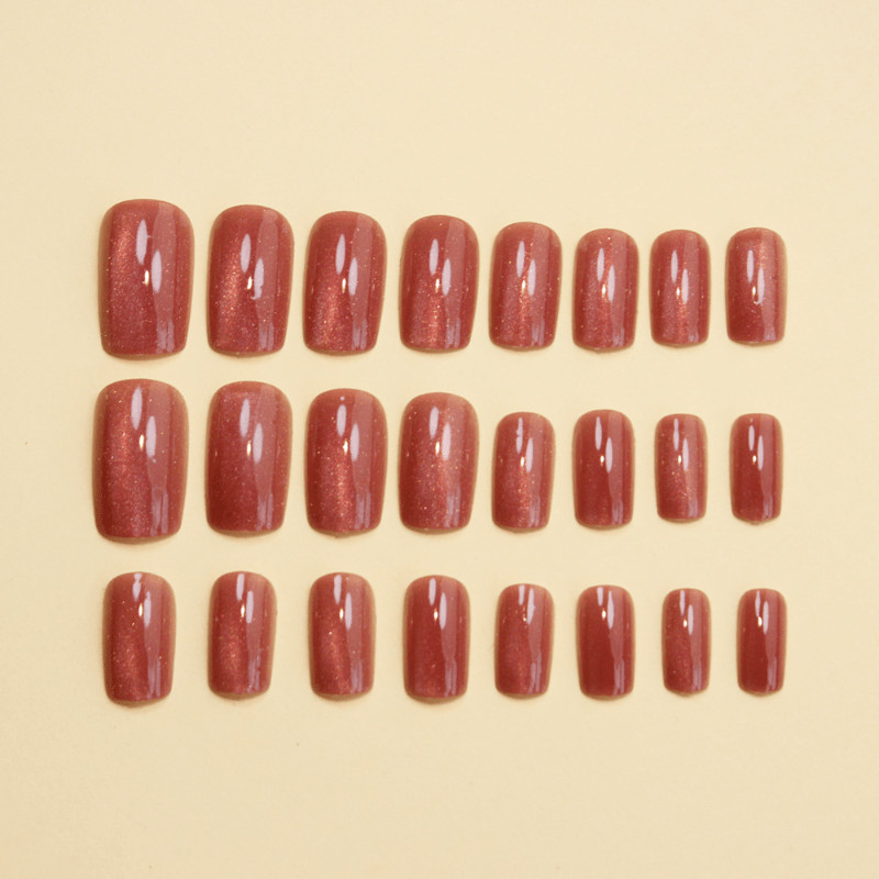 48 Pcs Wine Red Cat Eye Short Square Press on Nails, Bright Elegant Fake Nails