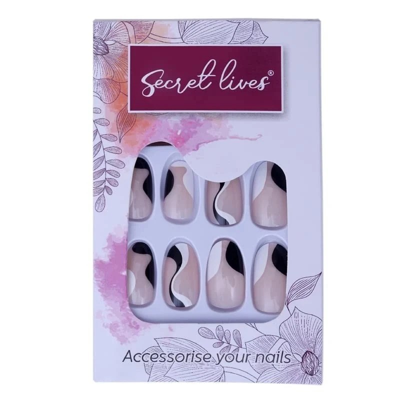 Secret Lives Reusable Press On Nails Designer Oval Shape White Skin 24 SET