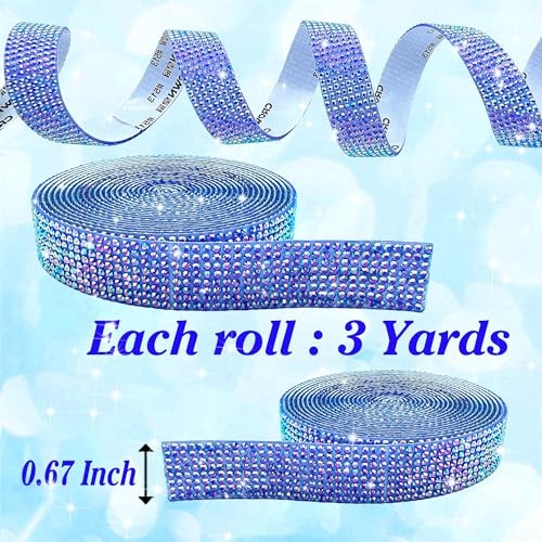 Self Adhesive Rhinestone Ribbon Crystal Strips, 3 Yards Bling Christmas Blue AB