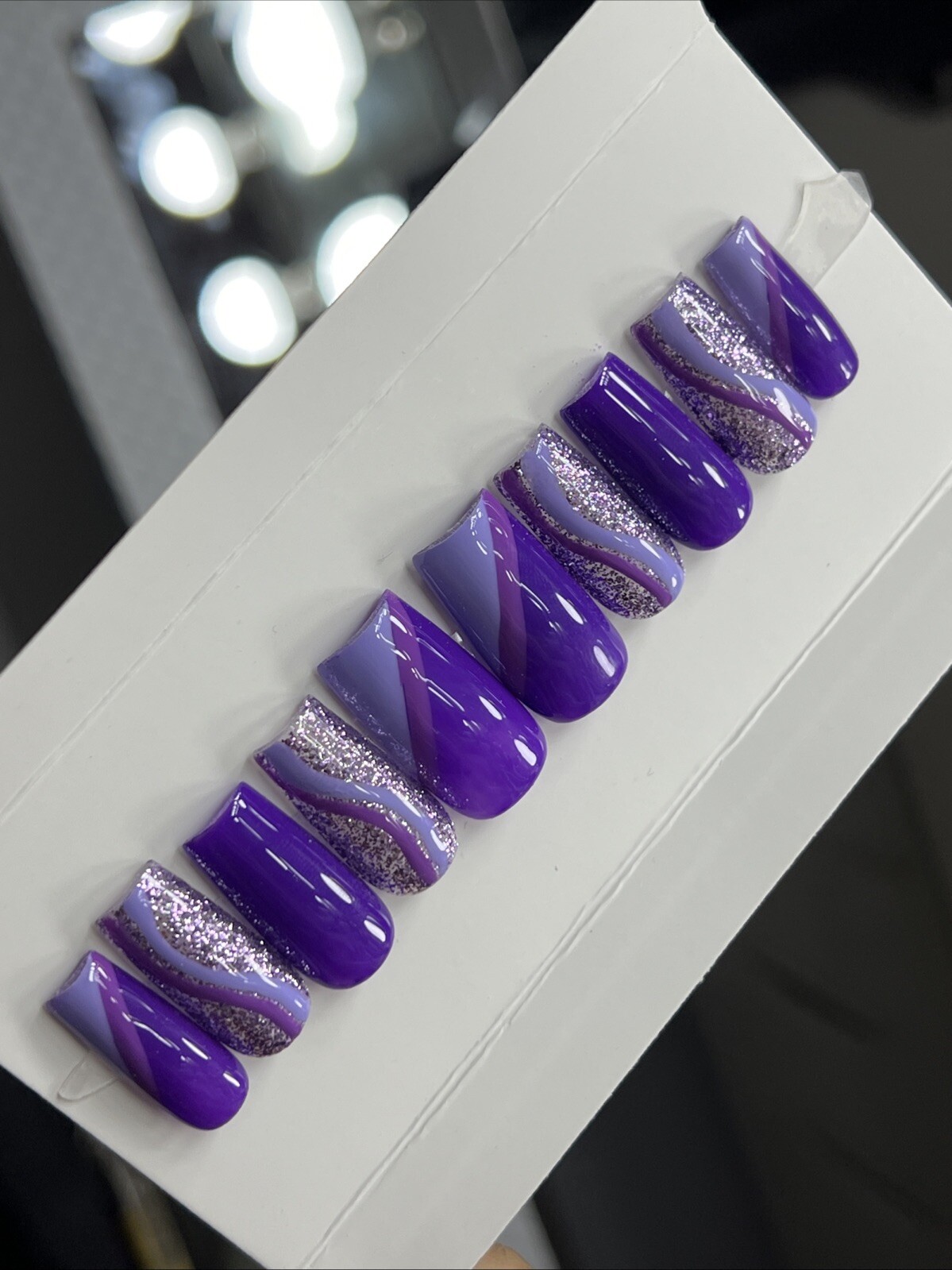🤍 CUSTOM Hard Gel Press On Nails, Purple Glitter BLING 10p FULL SET W Kit