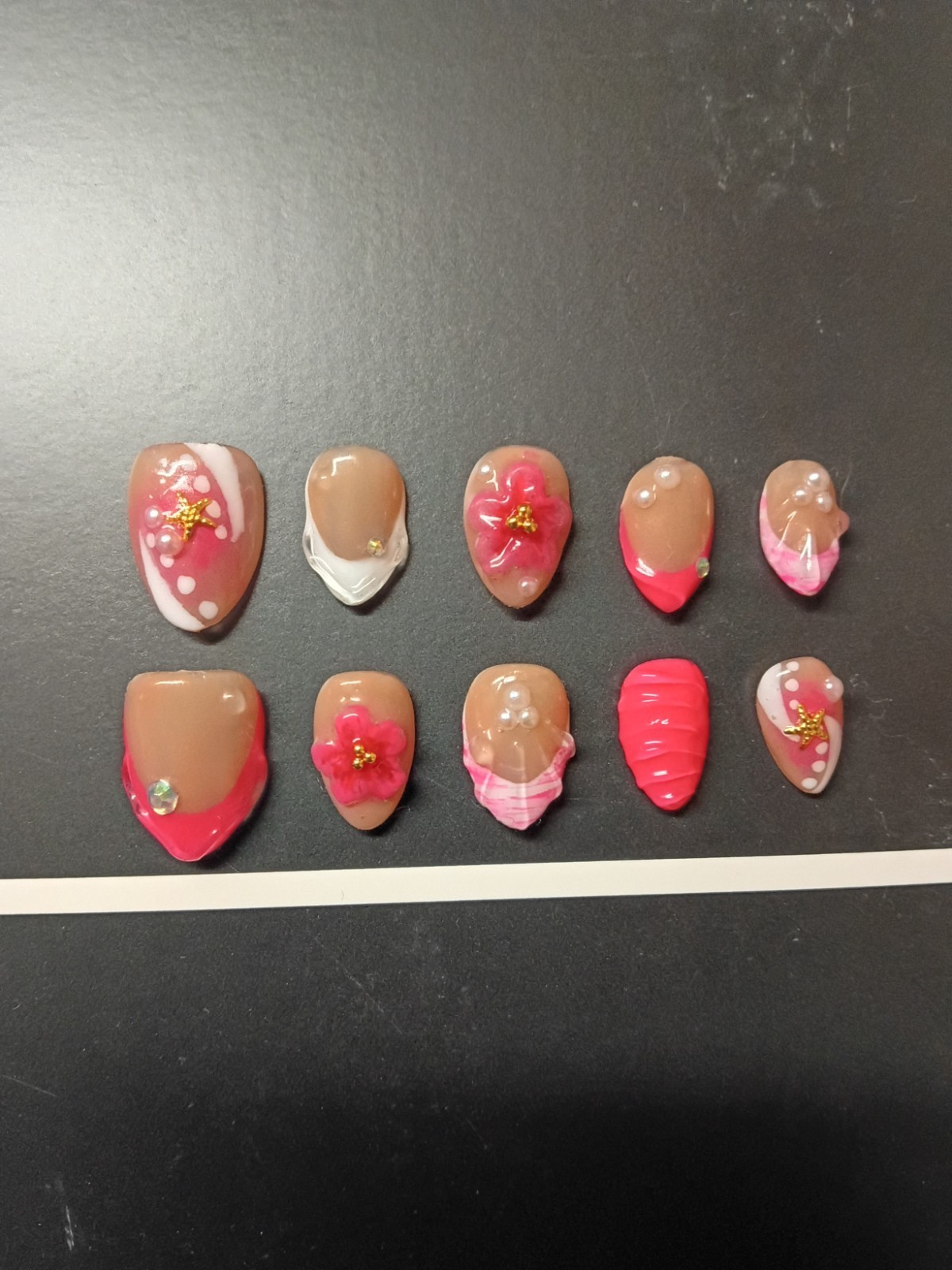 handmade gel press on nails short almond floral small