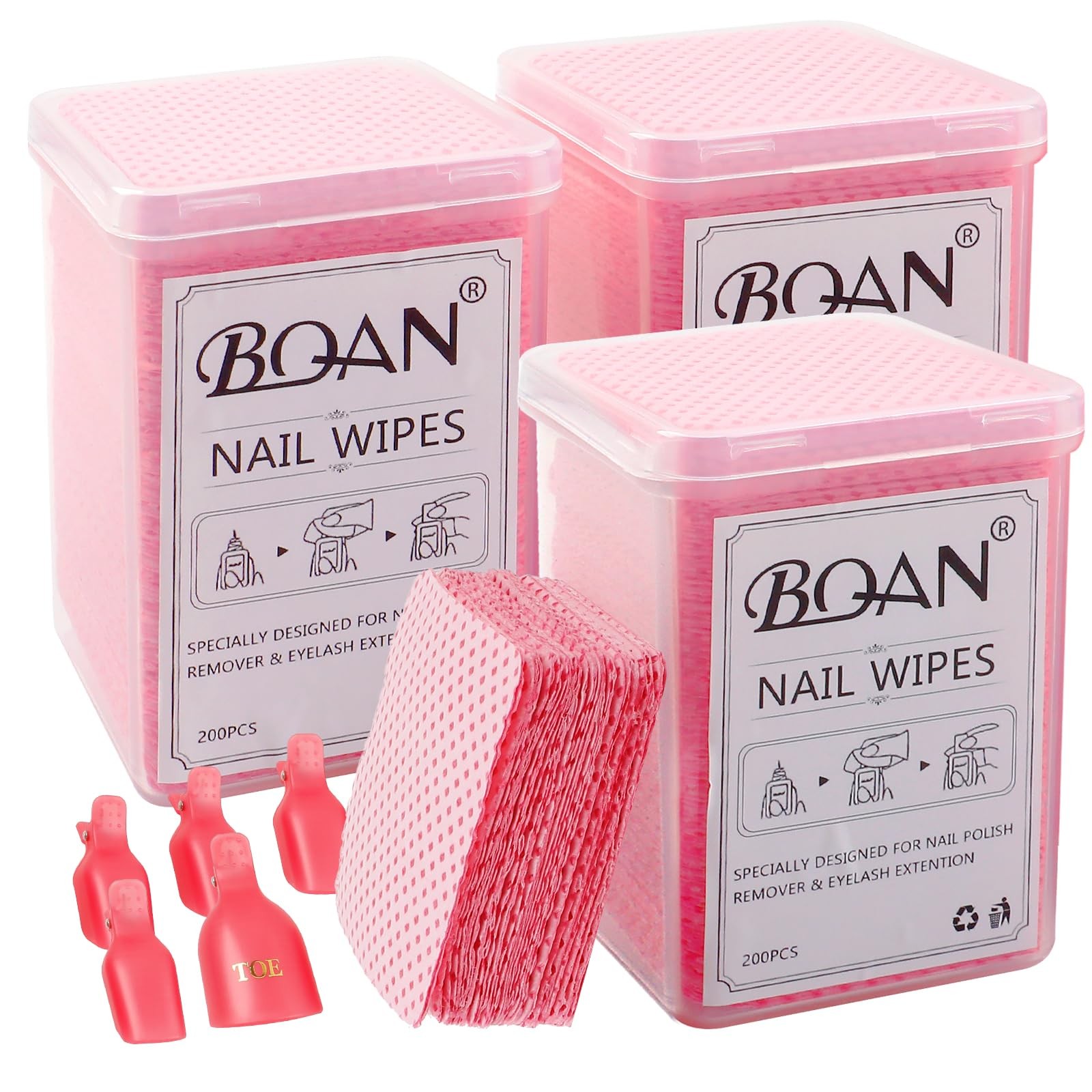 BQAN Lint Free Nail Wipes, 600PCS Polish Remover Pads Pink For pink-600P