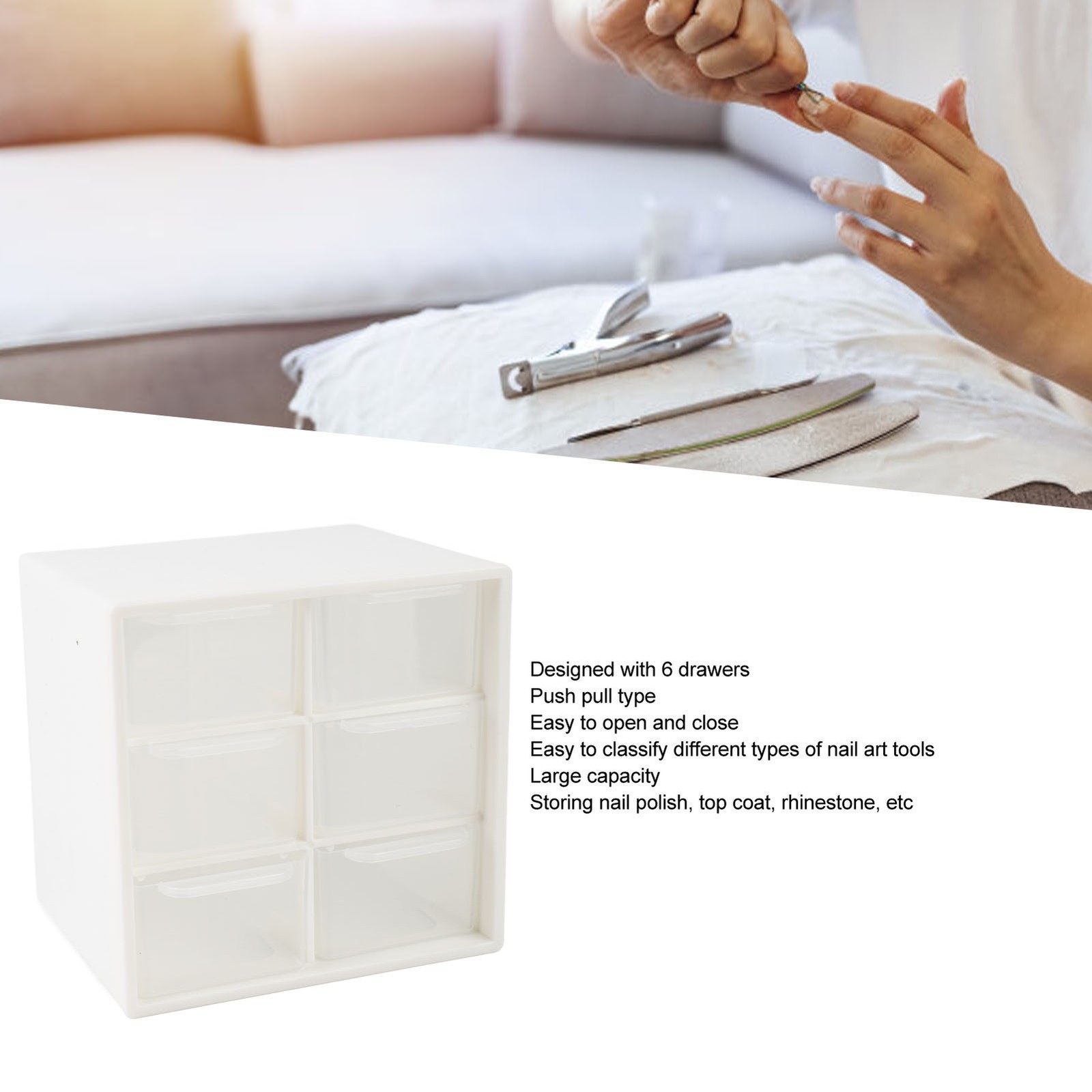 6-Drawer Nail Art Tool Storage Box Dust Proof Organizer For Home Use Easy To Use