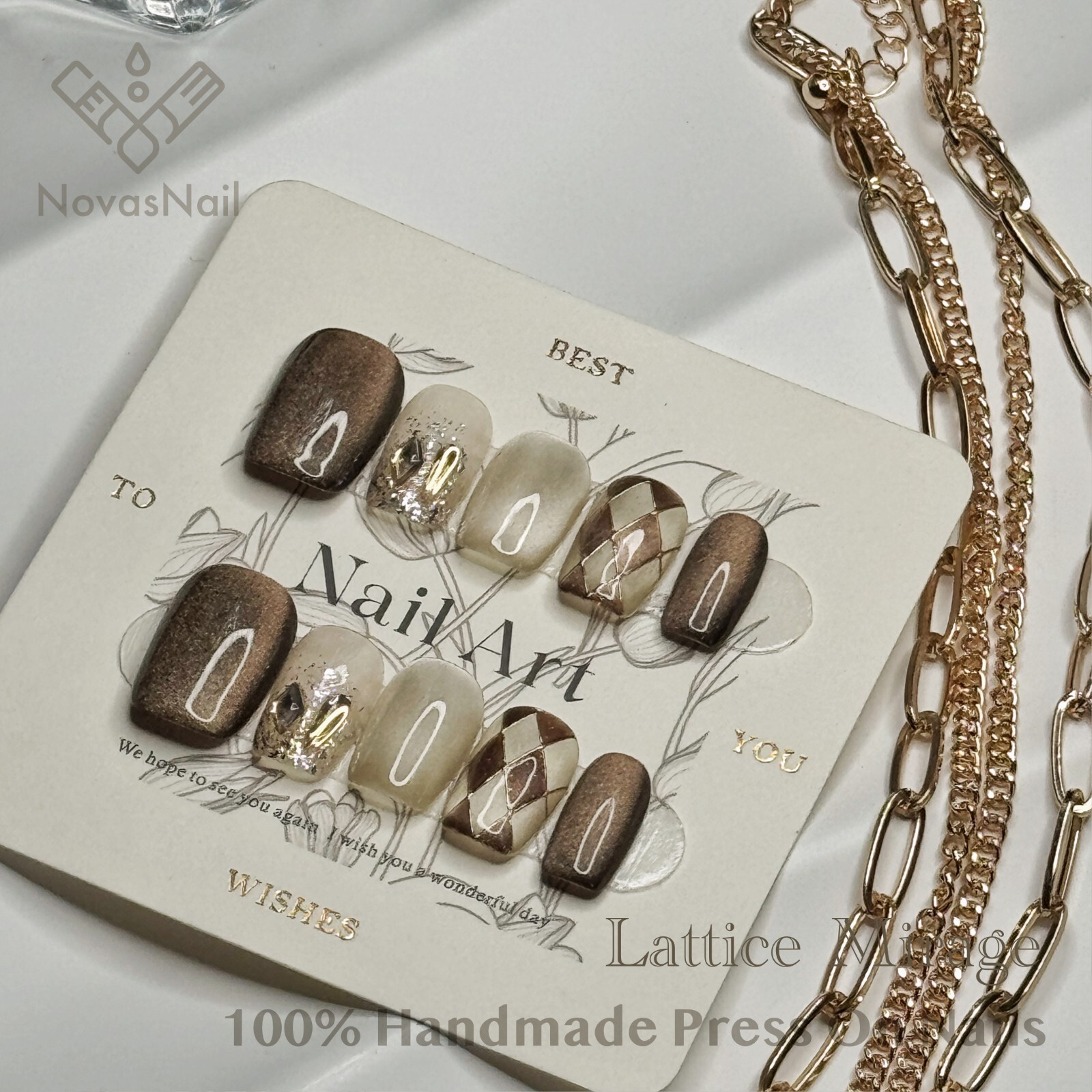 Lattice Mirage Cat Eye Press-On Nails | Duan Fang Square Shape | Handmade