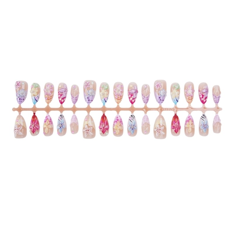 30 Piece Press-On Set in Pink Gradient Floral Style for Home Use