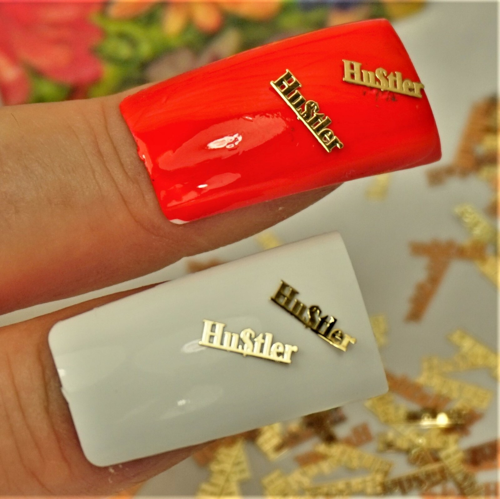 25 GOLD METAL “HUSTLER” NAIL CHARMS NAIL DECALS SMALL GIFT IN BOX FOR WOMEN