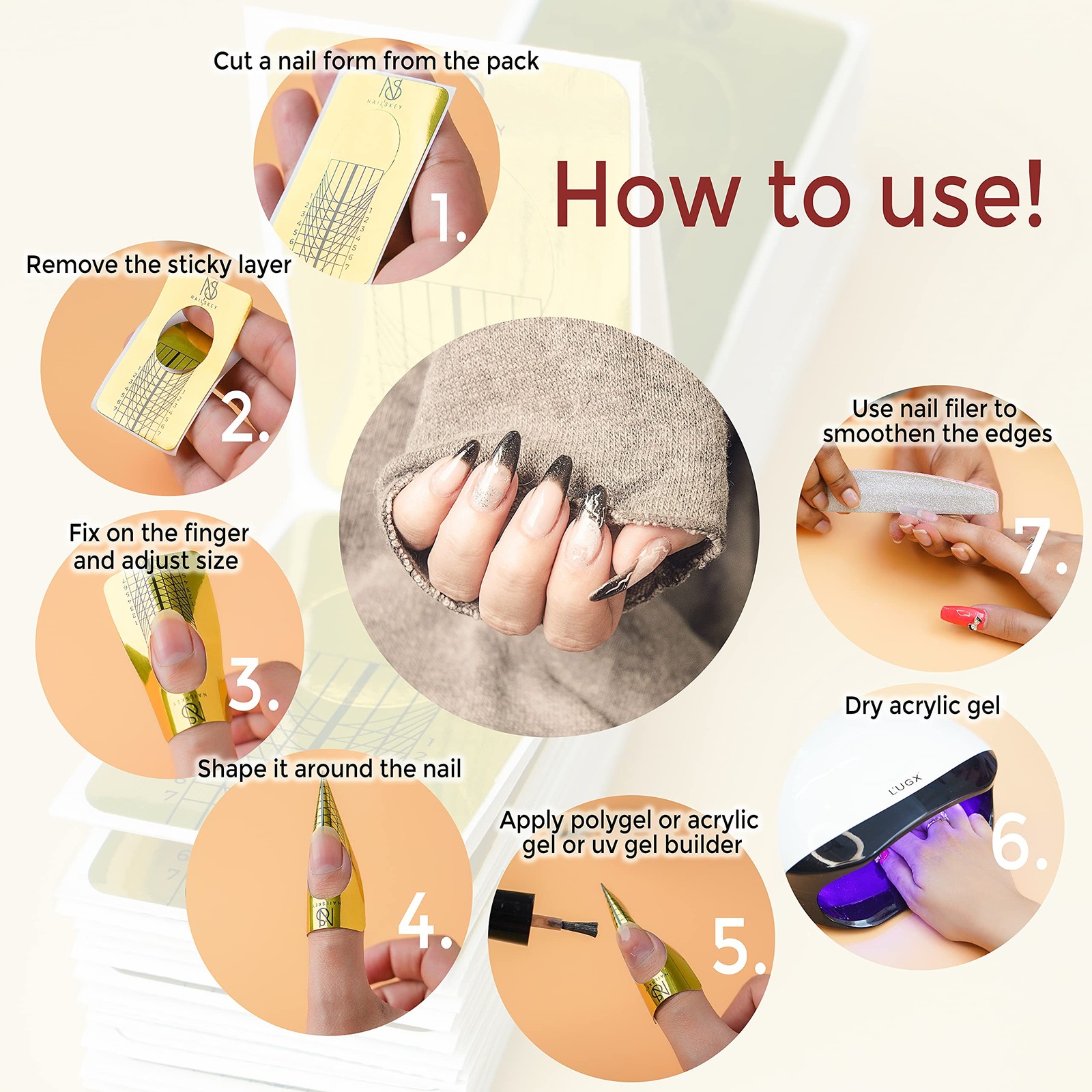 100 Pcs Long Nail Forms Extension Nail Form Guide Stickers for Acrylic