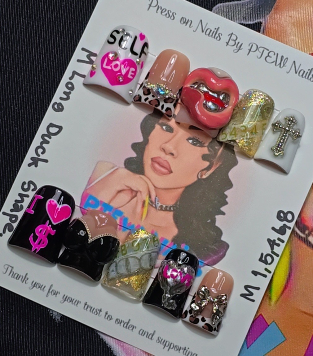 Handmade Press On Nails,3D Girlie’s Nails, Medium Size 1,5,4,6,8 Long Duck