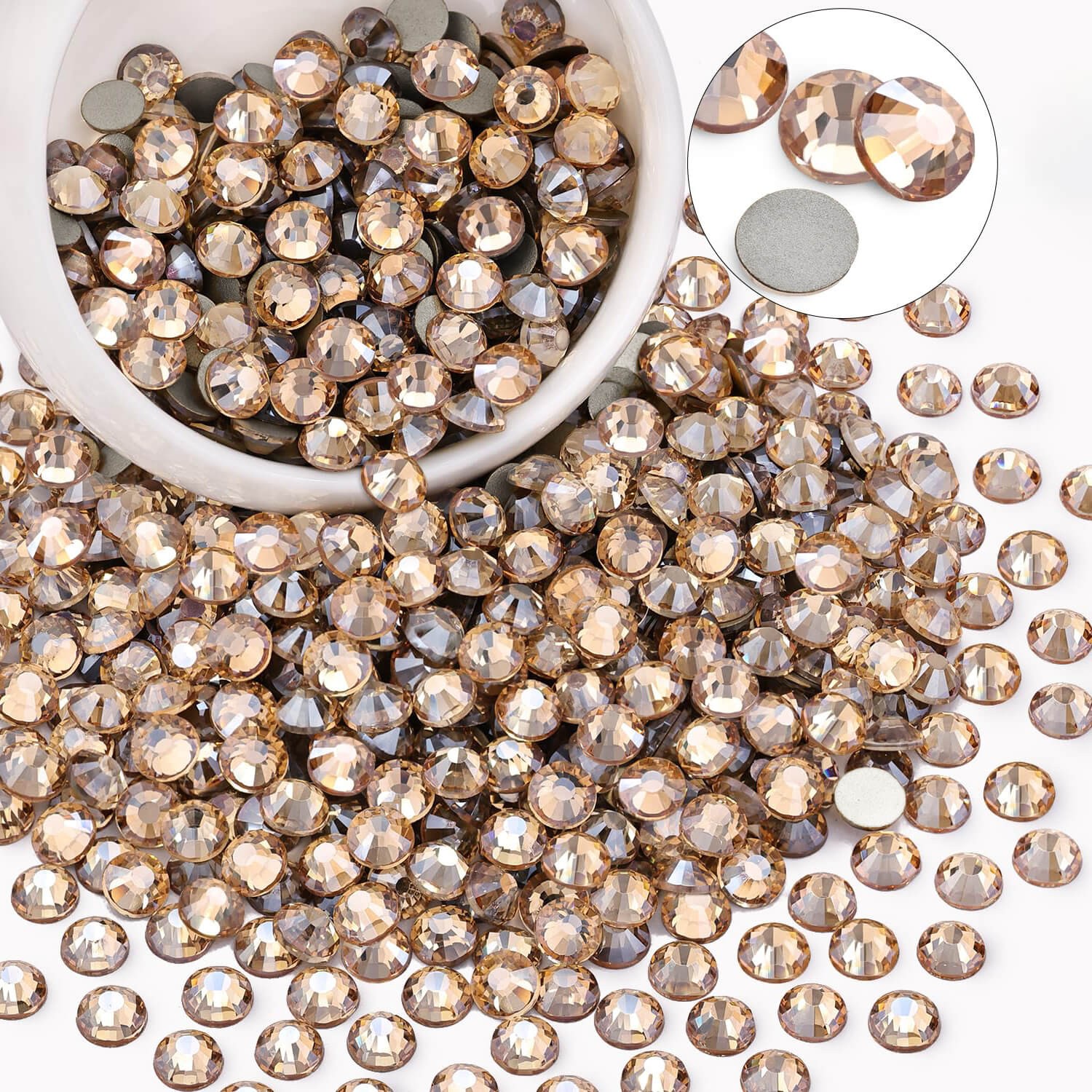 Gold Champagne Non Hotfix Crystal Rhinestones Flatback Gems Nail Art Decoration