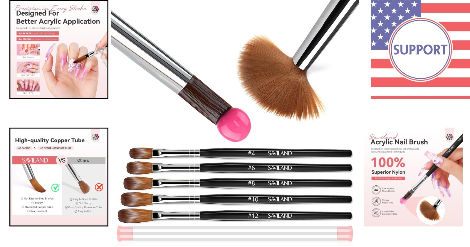 Professional 5 Sizes Acrylic Brush Set: Kolinsky Hair for Smooth Application