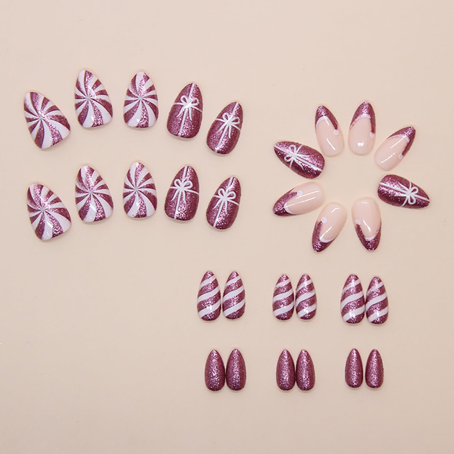 24Pcs Cute Christmas Press on Nails French Tip Fake Nails Almond Medium Glue …