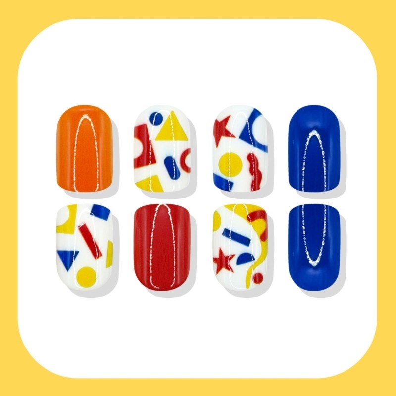 ABS Press On Nail Tips with Playful Geometric Color Artificial Nail