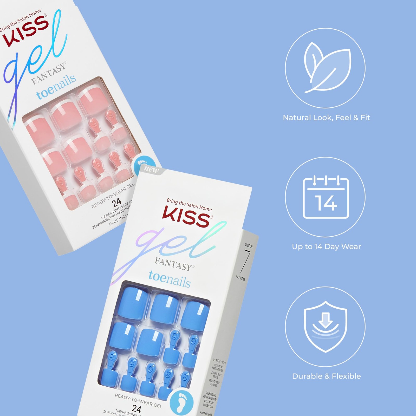 KISS Everlasting, Press On Toenails, Nail Glue Included, ‘Limitless’, Beige,