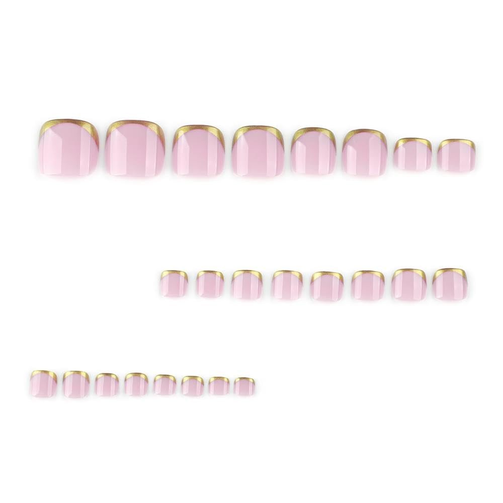 Gold French Tip Press on Toenails Short Square Glue on Nails with Designs Glo…