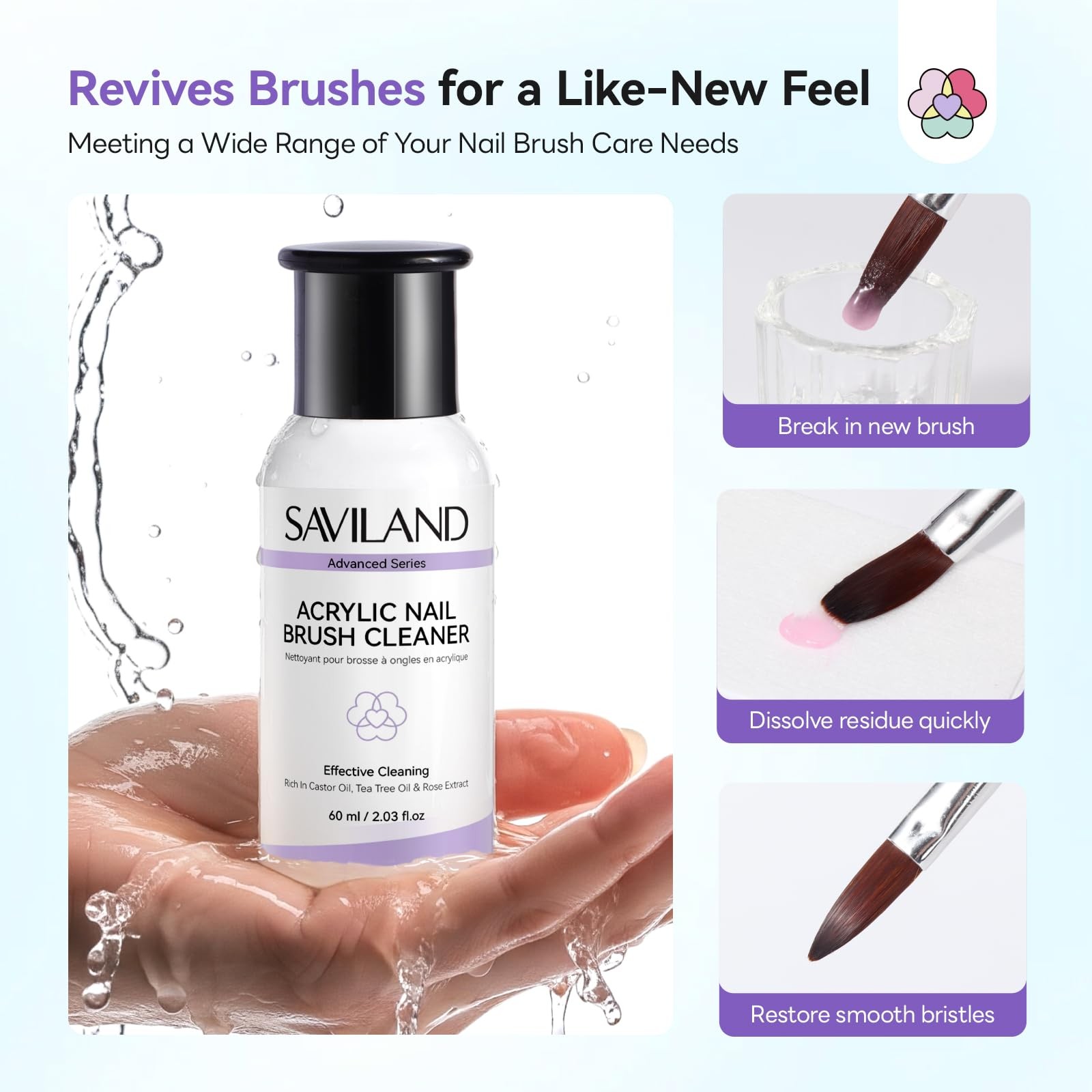 SAVILAND Acrylic Nail Brush Cleaner and Conditioner Restorer, 2 oz / 60 ml | …