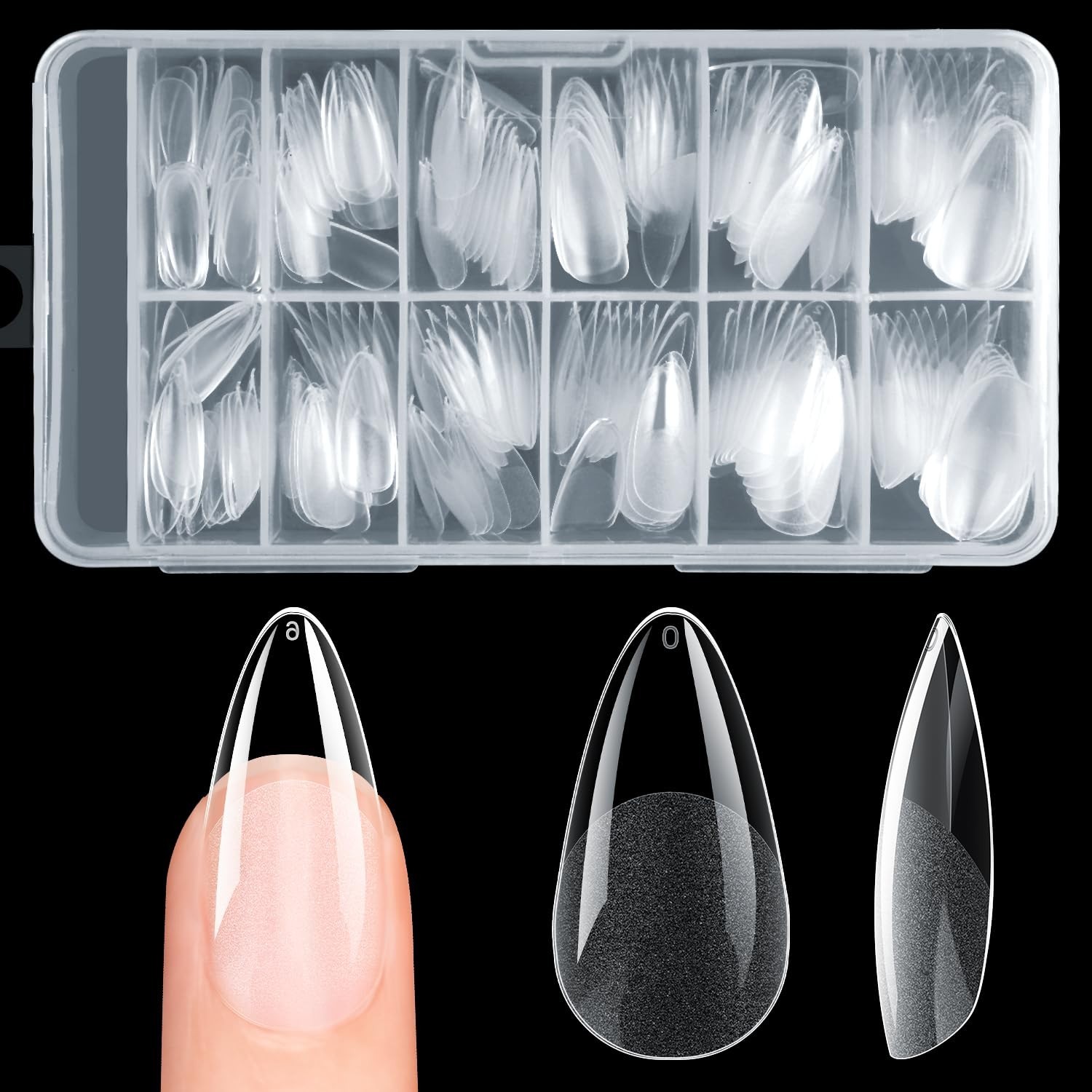 Professional 240Pcs Soft Gel Almond Nail Tips in 12 Sizes with Half Matte Finish