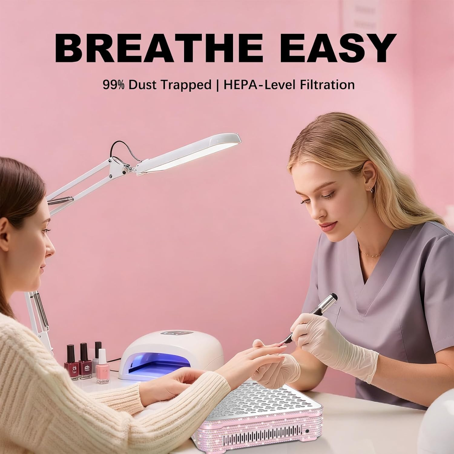 Nail Dust Collector | 1000PA Nail Dust Collector Rechargeable | 10 Speed Levels