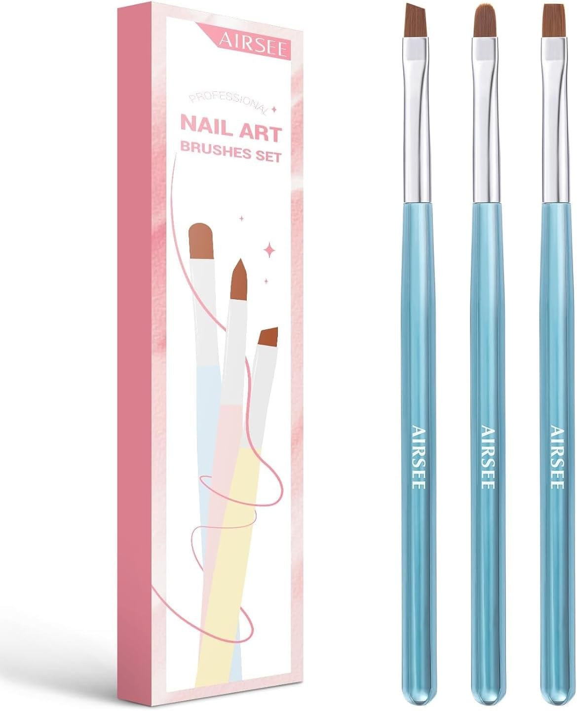 Nail Art Clean Up Brushes, 3 PCS Flat/Oval/Fine Angled Gel Nail Brush for