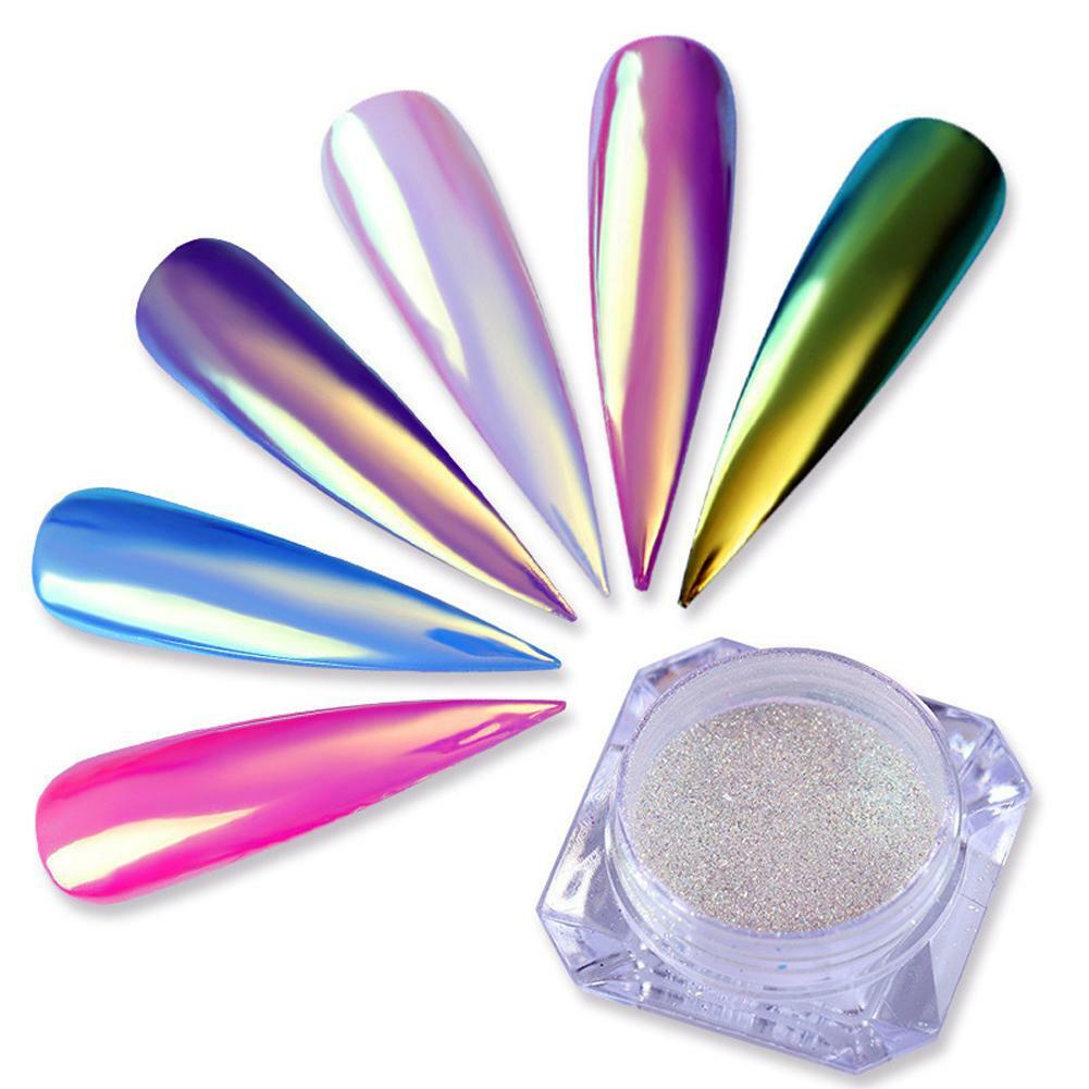 Aurora Unicorn Nail Chrome Dust Mirror White Pink Green Powder Holographic BJ-13