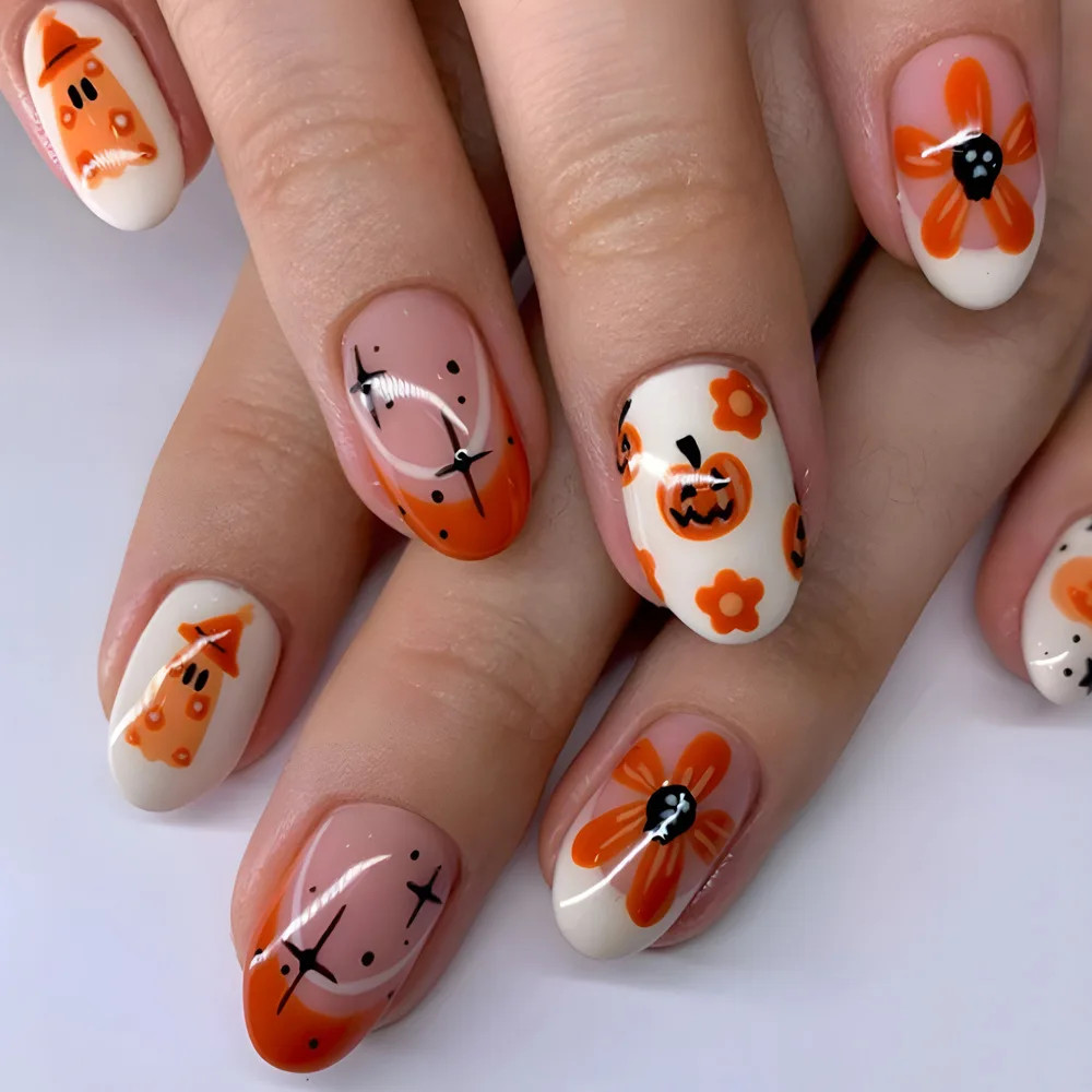 24pcs Halloween Spider Gothic Short Round Press On Nails