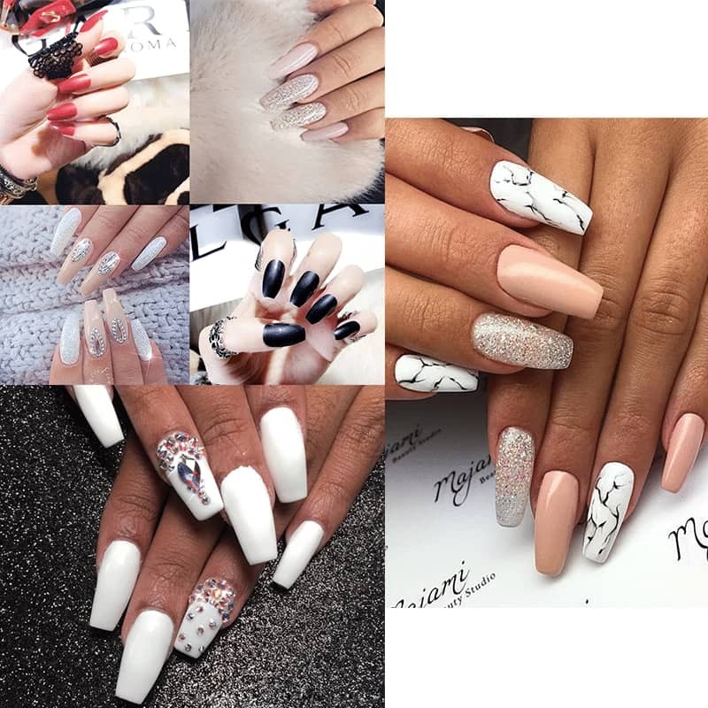 500pcs Long Coffin Ballerina Full Cover False Nail Tips 10 Sizes Acrylic Nails