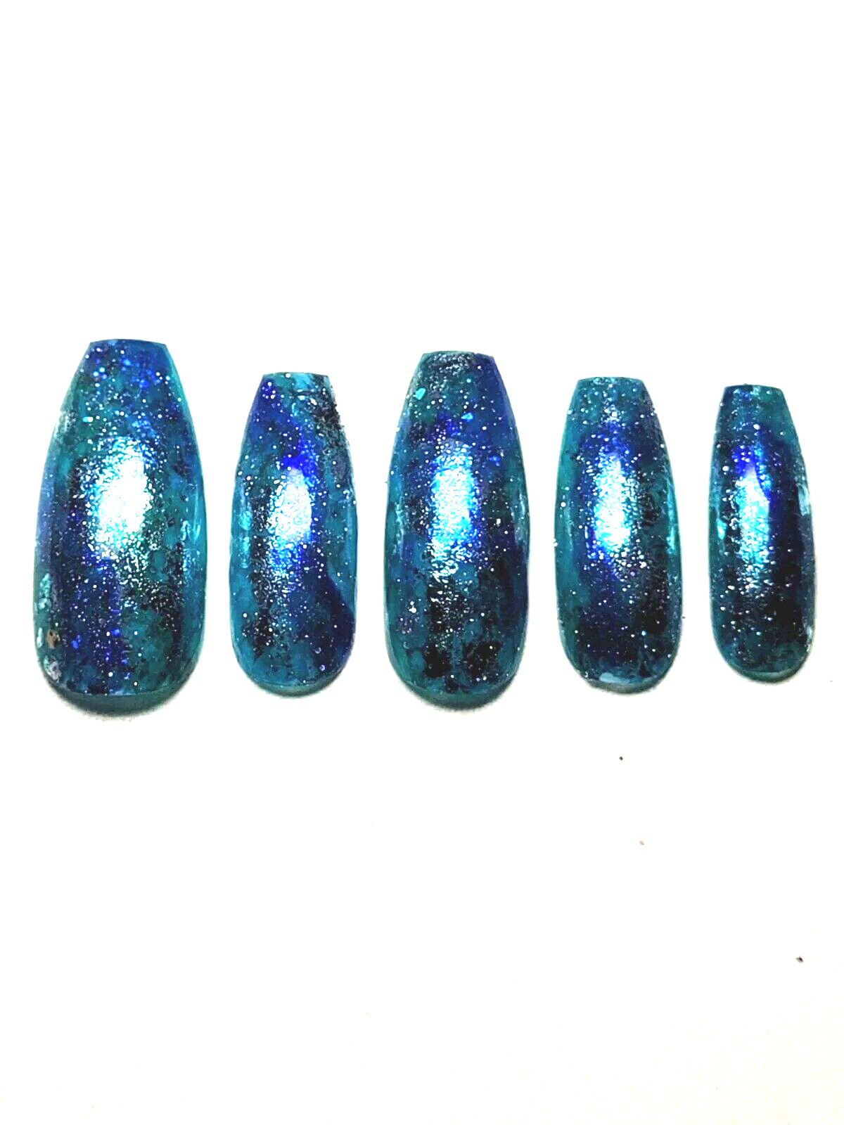Custom Gel Press on Nails fake nails Handmade 10 pc set SMALL Teal Blue