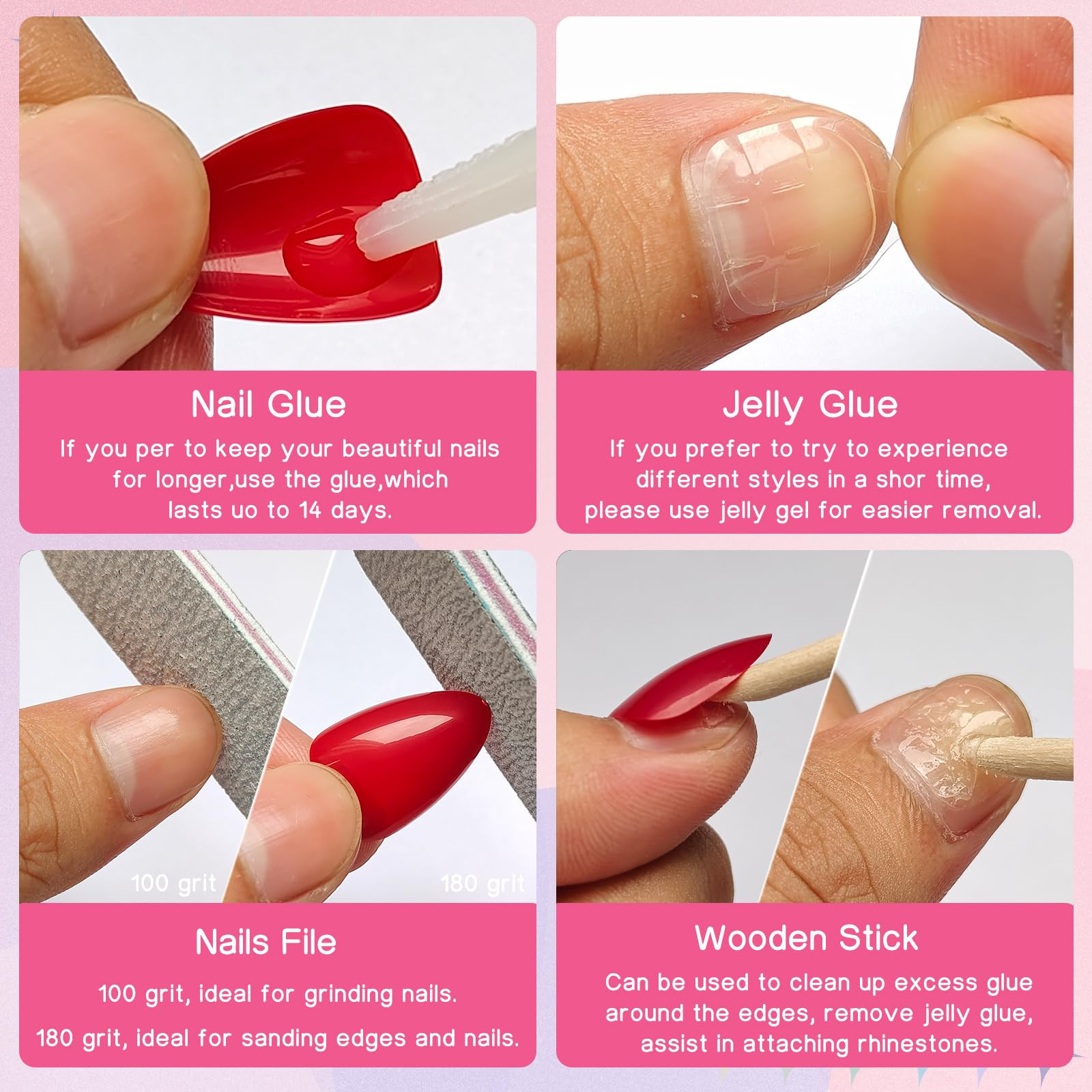 360pc Almond Press on Nails Short Fake Nails Black Glue on Nails XS Short Acryli