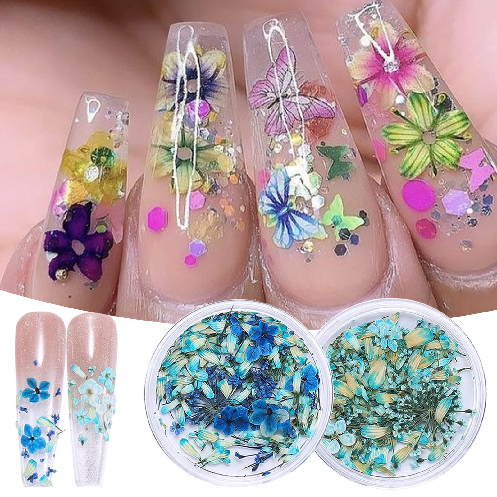 3D Dried Flowers Nail Decoration 9 Boxes 9 Colors Real Pressed Floral Leaves …